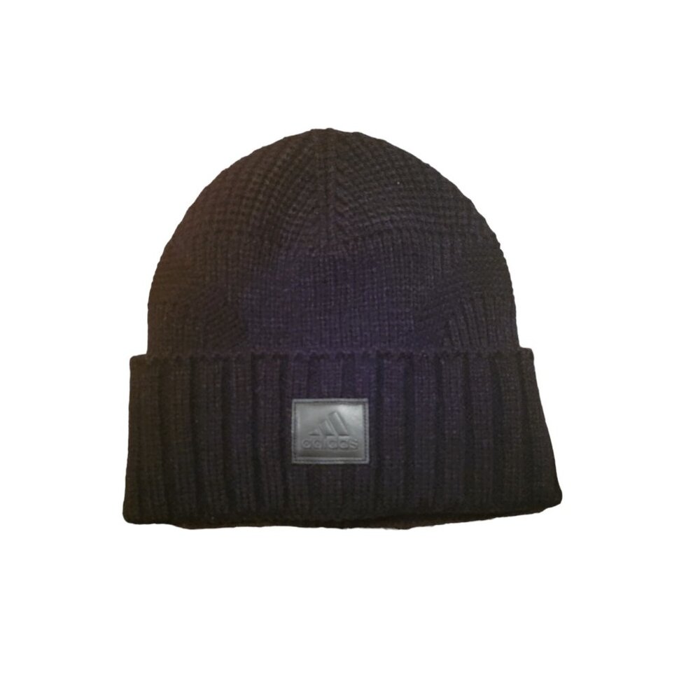 Adidas Pine Knot Knit Mens Beanie Hat Black Ribbed Trefoil Logo One Size